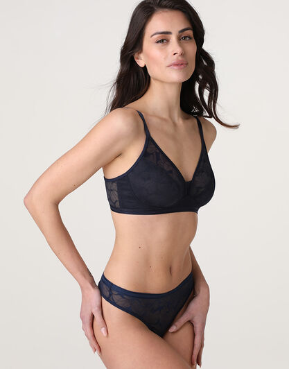 Reggiseno senza Ferretto Bloom Lace in pizzo, blu notte, , LOVABLE