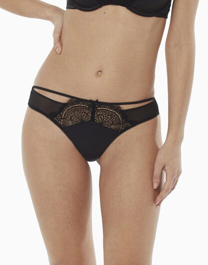 Brasiliano in raso, pizzo e tulle, nero, , LOVABLE