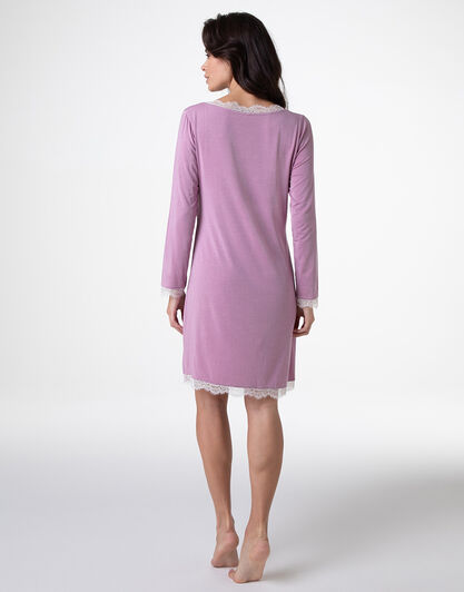 Camicia da notte scollo a V manica lunga in Modal, rosa orchidea, , LOVABLE