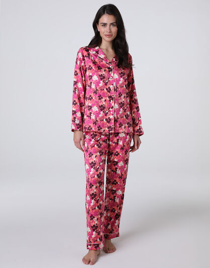 Pigiama Lungo aperto in Satin, mood floreale, , LOVABLE