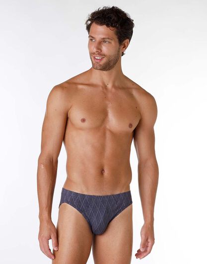 Slip uomo in micromodal, blu nvy con effetto rombi, , LOVABLE