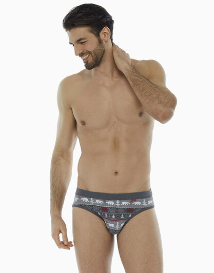 Slip grigio stampato in cotone elasticizzato , , LOVABLE