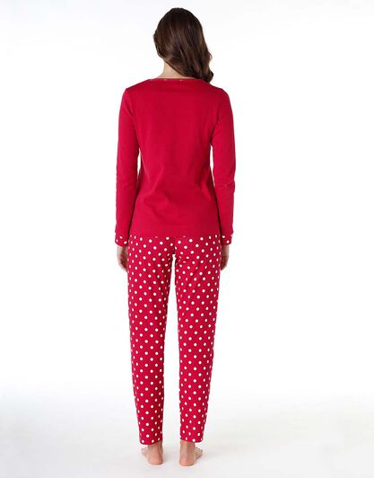 Pigiama donna lungo in 100% cotone interlock, rosso, , LOVABLE