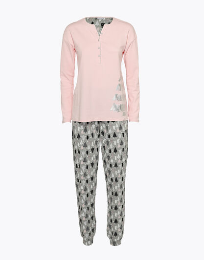 Pigiama donna lungo in 100% cotone interlock, rosa, , LOVABLE