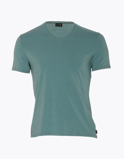 T-shirt uomo con scollo a V in cotone supima, righe verdi e grigio , , LOVABLE