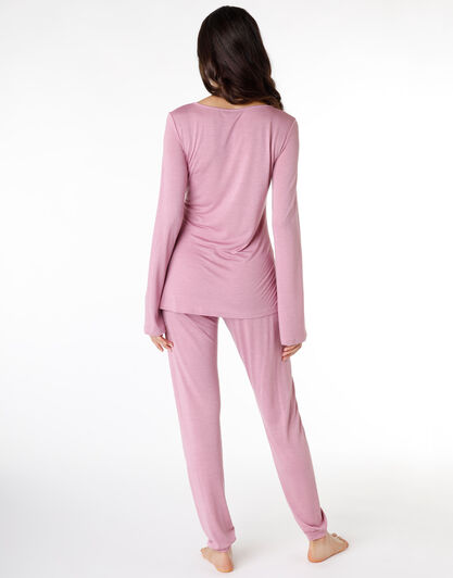 Pigiama lungo donna in jersey 100% cotone, malva, , LOVABLE