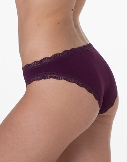 Slip Lovable Panties in cotone e pizzo elasticizzati, vinaccia,  Slip Lovable Panties in cotone e pizzo elasticizzati, vinaccia, , LOVABLE