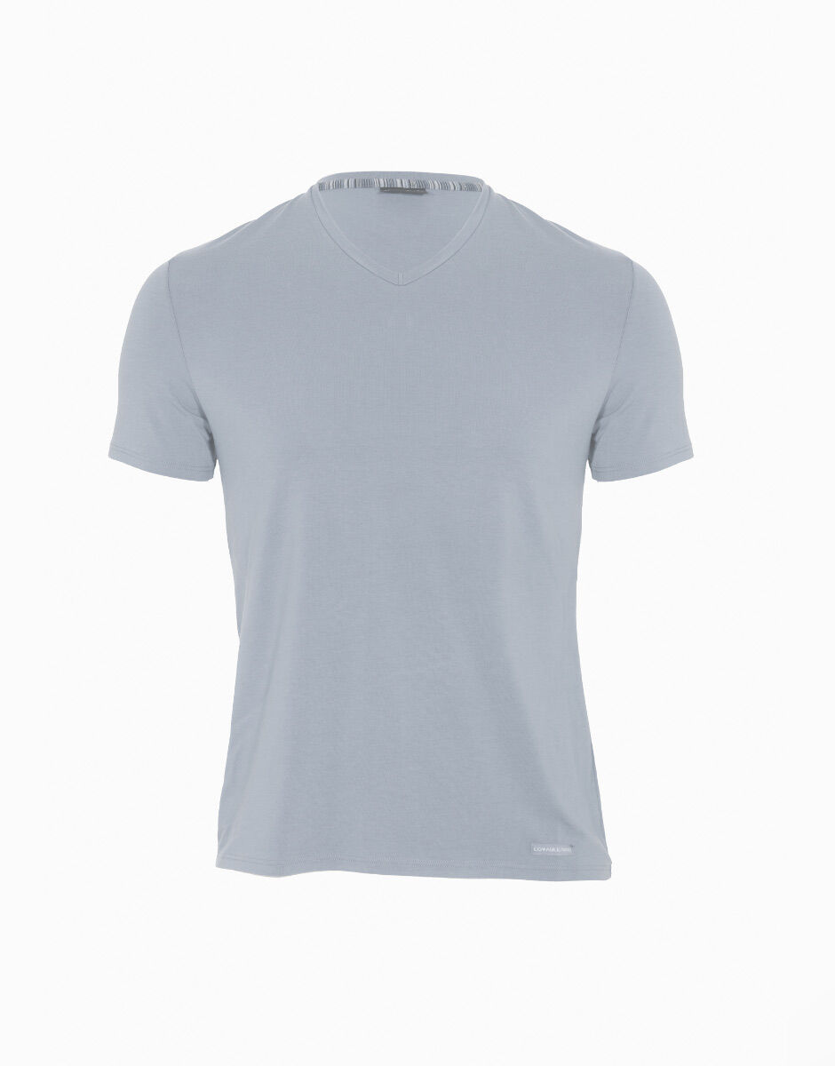 T shirt uomo con scollo a v in micromodal grigio chiaro
