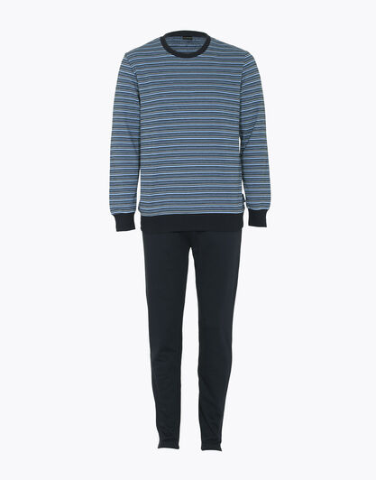 Homewear manica e gamba lunga, righe blu polvere, in felpa piquet, , LOVABLE