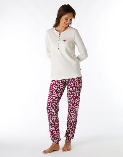 Pigiama Lungo serafino in Jersey, avorio, , LOVABLE