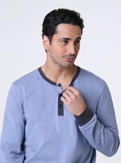 Pigiama Lungo Collo Serafino in Jersey, avio, , LOVABLE