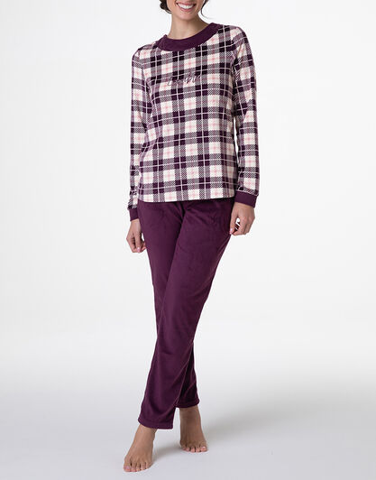 Pigiama Lungo in Micropile, tartan vinaccia, , LOVABLE