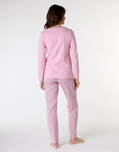 Pigiama lungo in jersey di cotone, rosa con motivi e stampa, , LOVABLE
