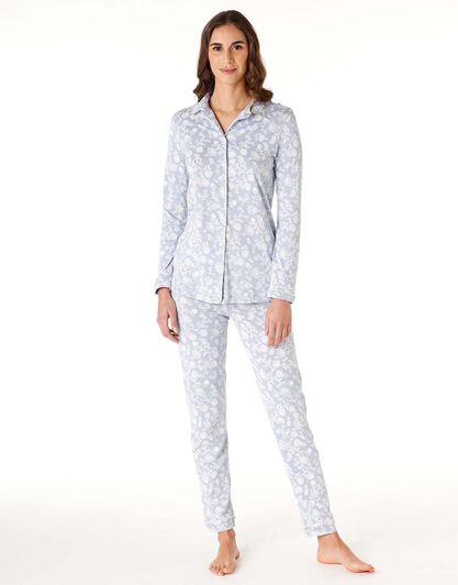 Pigiama lungo donna in cotone modal, blu polvere, , LOVABLE