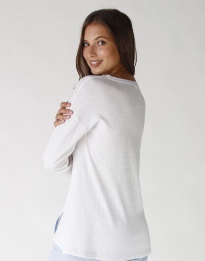 Casacca lunga in jersey, cotone e lino, colore lightblue e white, , LOVABLE