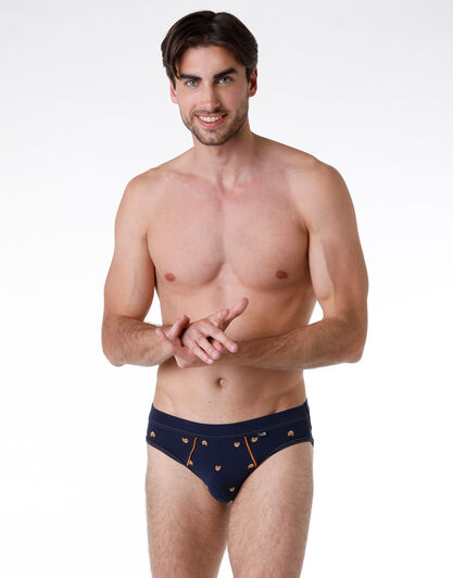 Slip uomo in cotone elasticizzato, blu navy con stampa, , LOVABLE