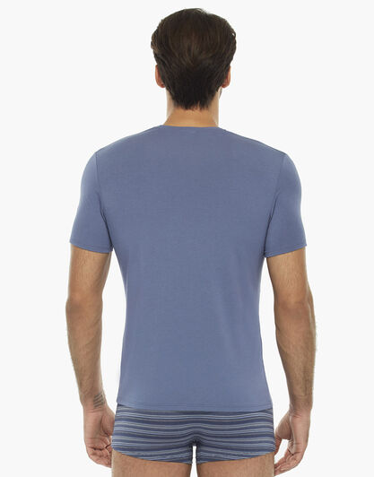 Maglia manica corta blu polvere in cotone modal con scollo a V , , LOVABLE