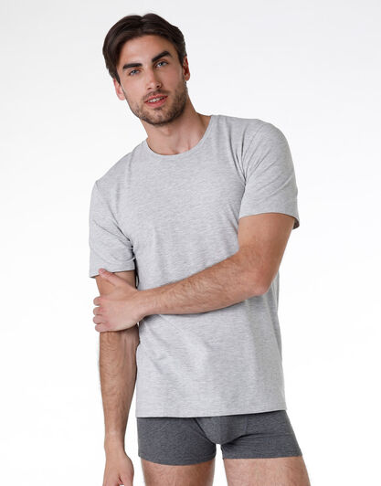 T-shirt girocollo uomo bipack in cotone biologico, grigio mélange, , LOVABLE