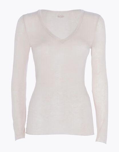 Maglia a manica lunga con scollo a V in modal e cashmere, sabbia, , LOVABLE