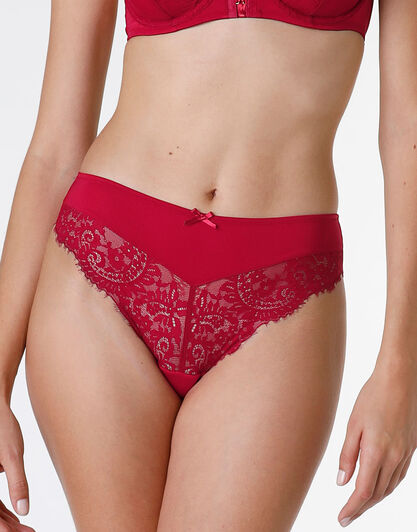 Slip Glamour Lace in pizzo e microfibra, rosso, , LOVABLE