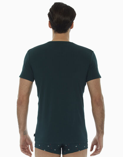 T-Shirt girocollo verde scuro in cotone elasticizzato , , LOVABLE