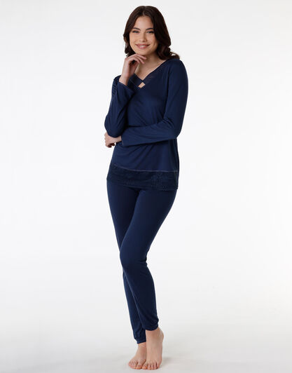 Pigiama donna lungo in jersey di modal, blu, , LOVABLE