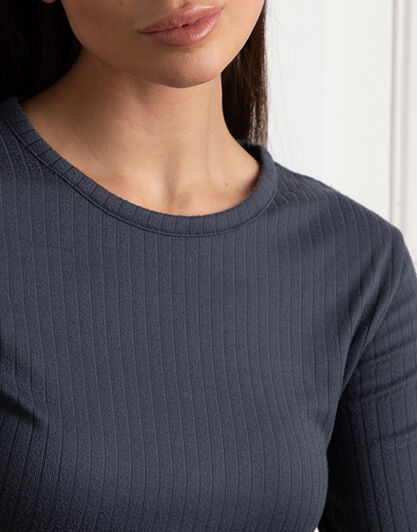Maglia Manica Lunga Collo Tondo Light Rib, grigio antracite,  Maglia Manica Lunga Collo Tondo Light Rib, grigio antracite, , LOVABLE