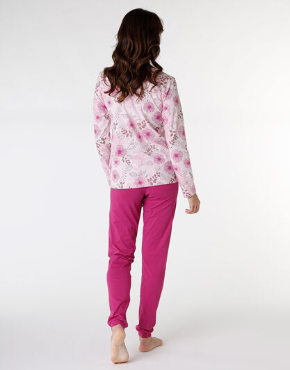 Pigiama lungo in jersey di cotone, rosa con stampa floreale, , LOVABLE