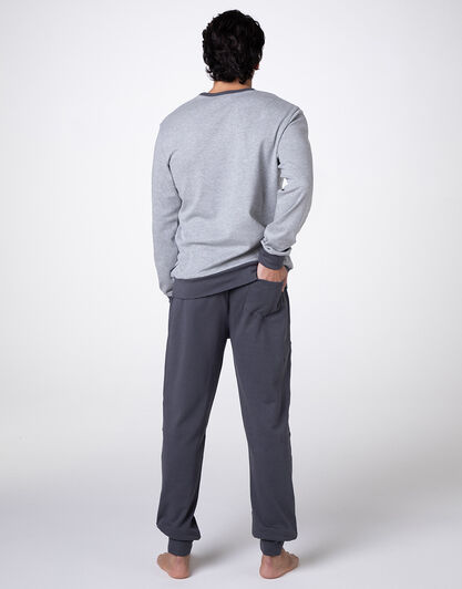 Pigiama Lungo Girocollo Interlock, grigio melange, , LOVABLE