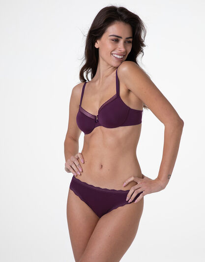 Slip Lovable Panties in cotone e pizzo elasticizzati, vinaccia, , LOVABLE