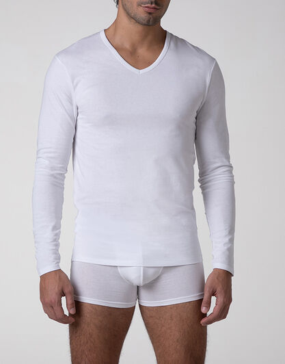 Maglia Manica Lunga scollo a V Cool Sensation in Stretch Cotton, bianco, , LOVABLE