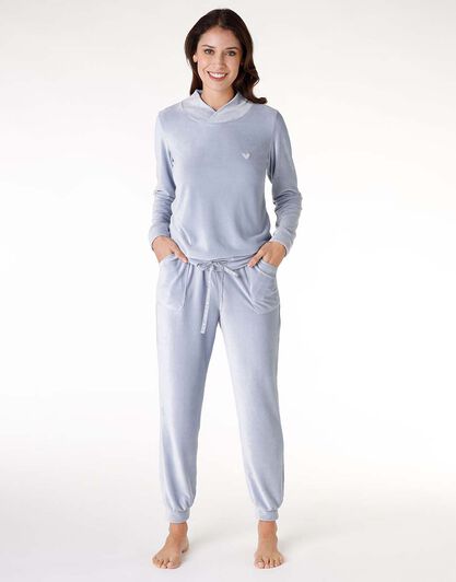 Homewear donna in ciniglia, azzurro polvere, , LOVABLE