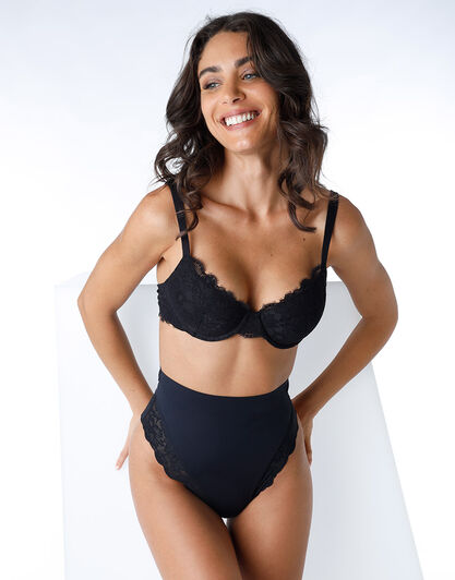 Guaina Perizoma Smooth Femininity in microfibra e pizzo, nero, , LOVABLE
