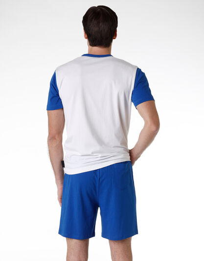 Pigiama corto uomo in 100% cotone, bianco e blu, , LOVABLE