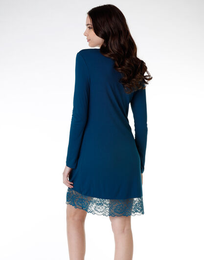 Camicia da notte manica lunga in viscosa, blu ottanio, , LOVABLE