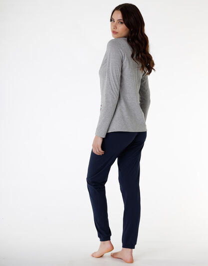 Pigiama donna lungo in jersey di cotone, blu, , LOVABLE