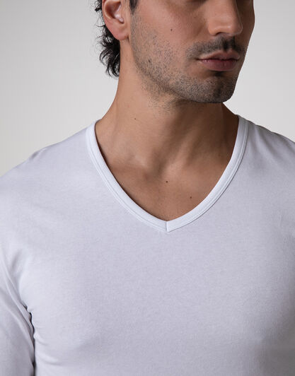 Maglia Manica Lunga scollo a V Cool Sensation in Stretch Cotton, bianco, , LOVABLE