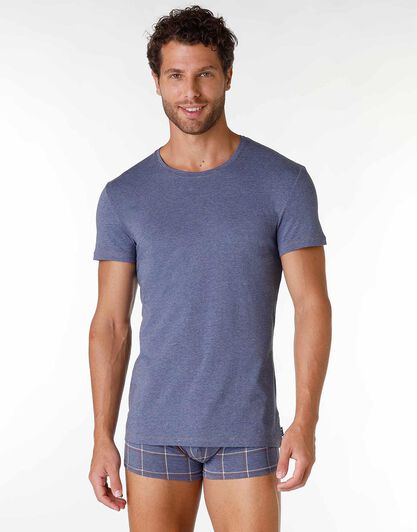 T-shirt uomo in cotone elasticizzato, blu melange, , LOVABLE