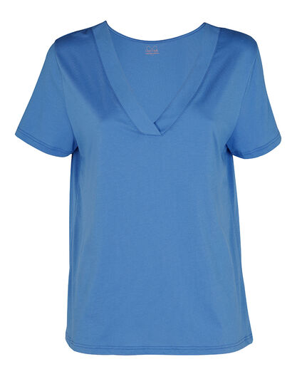Maglia manica corta con scollo a V Basic Soul in cotone, bluette, , LOVABLE