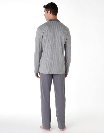Pigiama uomo lungo in cotone jersey, grigio melange scuro, , LOVABLE