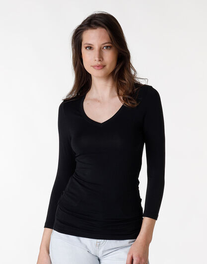 Maglia manica 3/4 effetto thermal leggero, nero, , LOVABLE