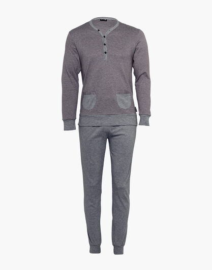 Pigiama lungo uomo in cotone interlock, grigio a righe, , LOVABLE
