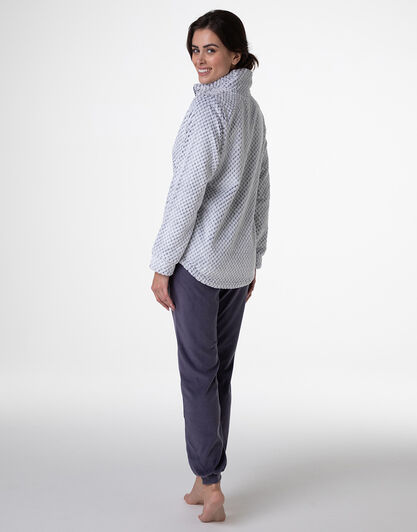 Homewear Aperto in Pelliccetta jacquard e Micropile, grigio, , LOVABLE