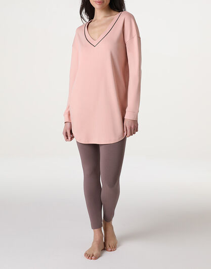 Pigiama Lungo Scollo a V in Interlock, rosa blush, , LOVABLE
