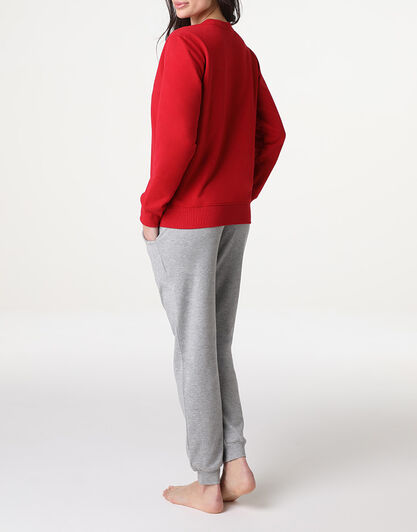 Pigiama Lungo Girocollo in Felpa, rosso, , LOVABLE