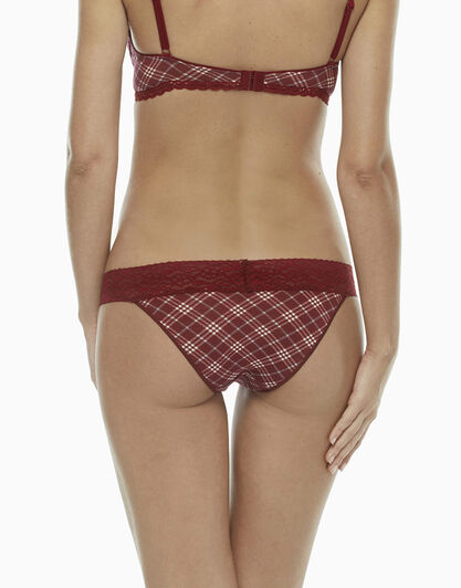 Tanga stampa tartan in cotone elasticizzato con cuciture ultrapiatte nella sgambatura e balza in pizzo in vita, , LOVABLE