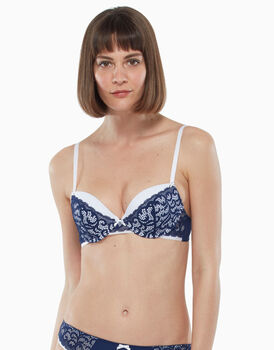 Push up in pizzo e tulle, blu e bianco, , LOVABLE