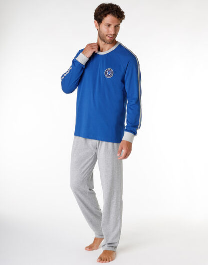Pigiama lungo uomo in jersey di cotone, blu royal, , LOVABLE