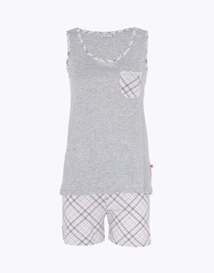 Pigiama corto donna in jersey di cotone, grigio melange, , LOVABLE