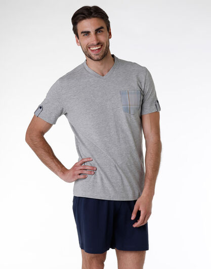 Pigiama corto uomo in jersey di cotone, grigio melange, , LOVABLE